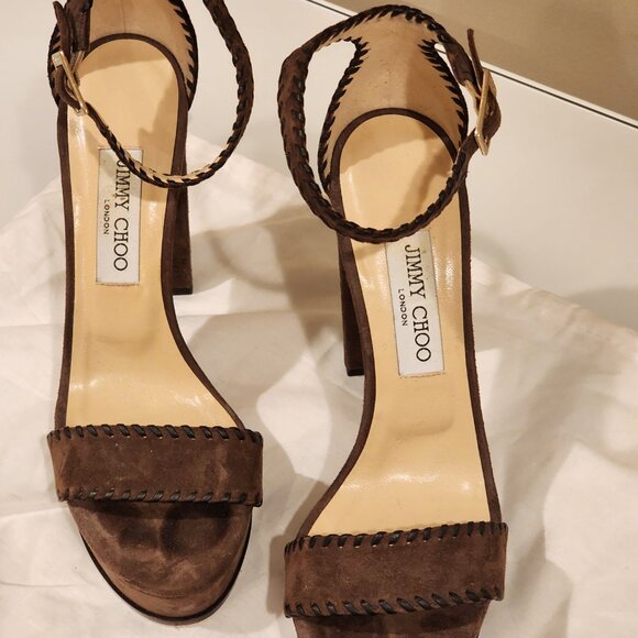 Excellent EU39 Jimmy Choo Platform Sandal Holly Chocolate Brown Suede - Picture 8 of 11